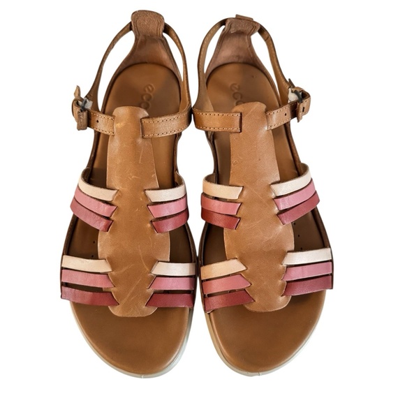 ECCO Flash Huarache Sandals Tan Leather Open Toe Flat Shoes Women's Size 39 8 - Picture 8 of 12